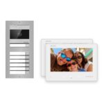 2-Draht-Bus Video-Türsprechanlage Set · 2-Modul Aufputz Edelstahl · Klingel · 2× Monitor – Türstation, Innenstation und Smartphone-App