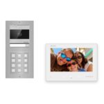 2-Draht-Bus Video-Türsprechanlage Set · 2-Modul Aufputz Edelstahl · Tastatur · 1× Monitor – Türstation, Innenstation und Smartphone-App