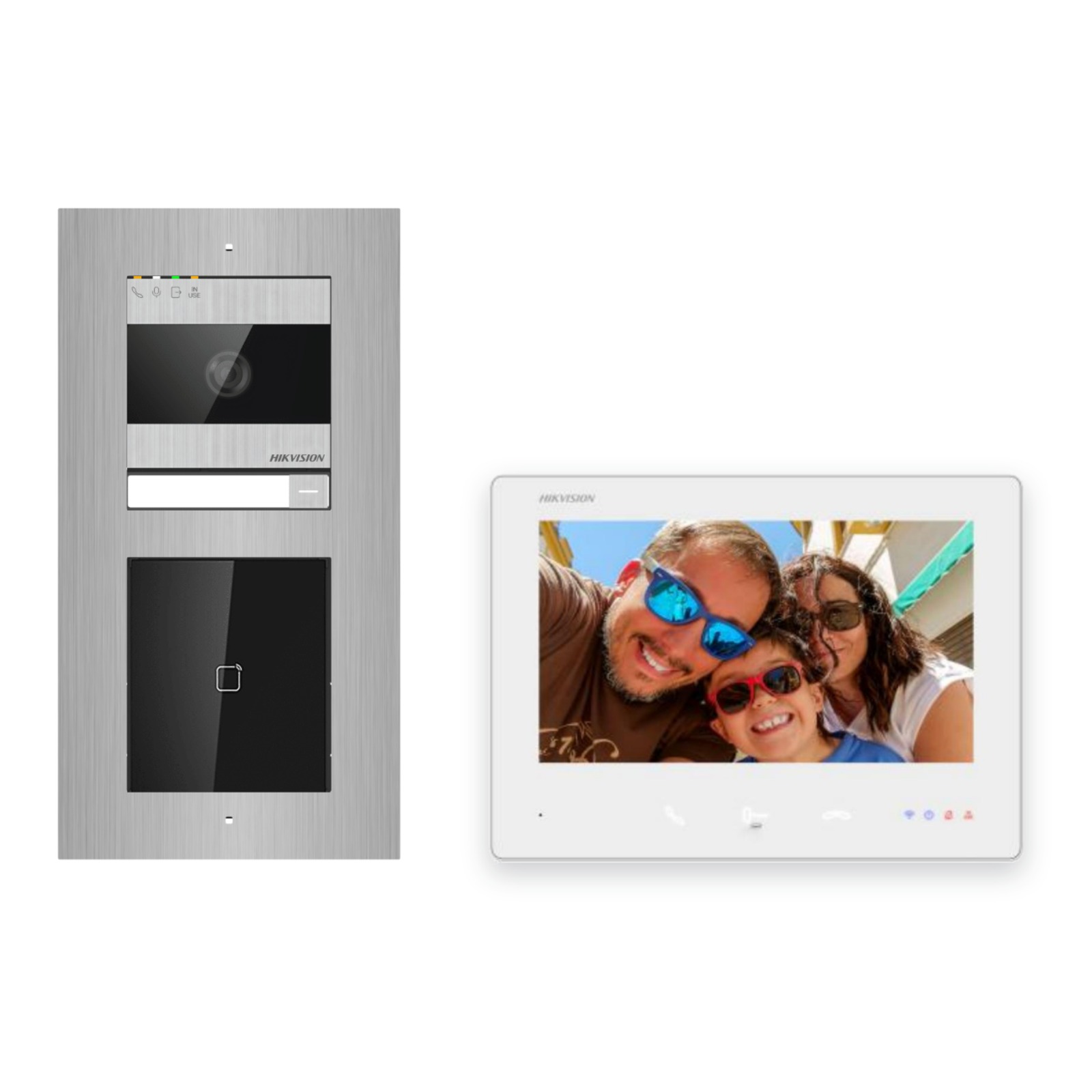 Hikvision 2-Draht-Bus Video-Türsprechanlage Einfamilienhaus – Komplett-Set mit Kartenleser, Unterputz Hikvision 2-Draht-Bus Video-Türsprechanlage Einfamilienhaus – Komplett-Set mit Kartenleser, Unterputz – Türstation und Innenstation