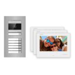 Hikvision 2-Draht-Bus Video-Türsprechanlage 3-Familienhaus – Komplett-Set Edelstahl, Unterputz – Türstation und Innenstation