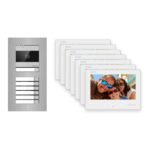 Hikvision 2-Draht-Bus Video-Türsprechanlage 7-Familienhaus – Komplett-Set Edelstahl, Unterputz – Türstation und Innenstation