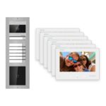 2-Draht-Bus Video-Türsprechanlage Set · 3-Modul Aufputz Edelstahl · Klingel + Kartenleser · 6× Monitor – Türstation, Innenstation und Smartphone-App