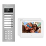 2-Draht-Bus Video-Türsprechanlage Set · 3-Modul Aufputz Edelstahl · Klingel + Tastatur · 2× Monitor – Türstation, Innenstation und Smartphone-App