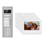 2-Draht-Bus Video-Türsprechanlage Set · 3-Modul Aufputz Edelstahl · Klingel + Tastatur · 5× Monitor – Türstation, Innenstation und Smartphone-App