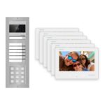 2-Draht-Bus Video-Türsprechanlage Set · 3-Modul Aufputz Edelstahl · Klingel + Tastatur · 6× Monitor – Türstation, Innenstation und Smartphone-App
