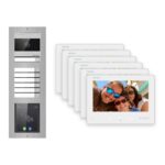2-Draht-Bus Video-Türsprechanlage Set · 3-Modul Aufputz Edelstahl · Klingel + Touch-Display · 6× Monitor – Türstation, Innenstation und Smartphone-App