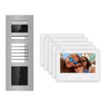 Hikvision 2-Draht-Bus Video-Türsprechanlage 5-Familienhaus – Komplett-Set mit Kartenleser, Unterputz – Türstation und Innenstation