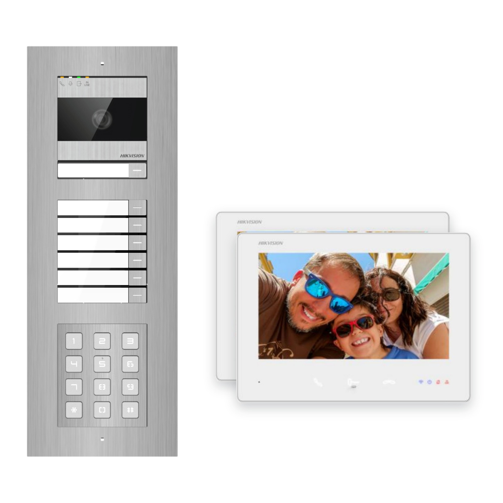 Hikvision 2-Draht-Bus Video-Türsprechanlage 2-Familienhaus – Komplett-Set mit Zahlencode, Unterputz Hikvision 2-Draht-Bus Video-Türsprechanlage 2-Familienhaus – Komplett-Set mit Zahlencode, Unterputz – Türstation und Innenstation