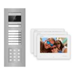 Hikvision 2-Draht-Bus Video-Türsprechanlage 3-Familienhaus – Komplett-Set mit Zahlencode, Unterputz – Türstation und Innenstation
