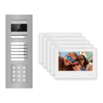 Hikvision 2-Draht-Bus Video-Türsprechanlage 5-Familienhaus – Komplett-Set mit Zahlencode, Unterputz – Türstation und Innenstation