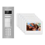 Hikvision 2-Draht-Bus Video-Türsprechanlage 6-Familienhaus – Komplett-Set mit Zahlencode, Unterputz – Türstation und Innenstation