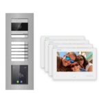 Hikvision 2-Draht-Bus Video-Türsprechanlage 4-Familienhaus – Komplett-Set mit Touch-Display, Unterputz – Türstation und Innenstation
