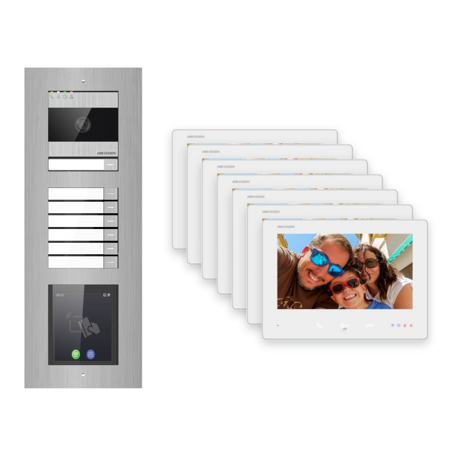 Hikvision 2-Draht-Bus Video-Türsprechanlage 7-Familienhaus – Komplett-Set mit Touch-Display, Unterputz Hikvision 2-Draht-Bus Video-Türsprechanlage 7-Familienhaus – Komplett-Set mit Touch-Display, Unterputz – Türstation und Innenstation