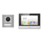 Hikvision 2-Draht-IP Video-Türsprechanlage Einfamilienhaus – Komplett-Set Edelstahl, Monitor schwarz – Türstation und Innenstation