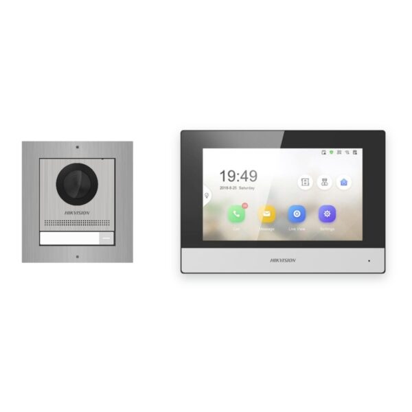Hikvision 2-Draht-IP Video-Türsprechanlage Einfamilienhaus – Komplett-Set Edelstahl, Monitor schwarz – Türstation und Innenstation