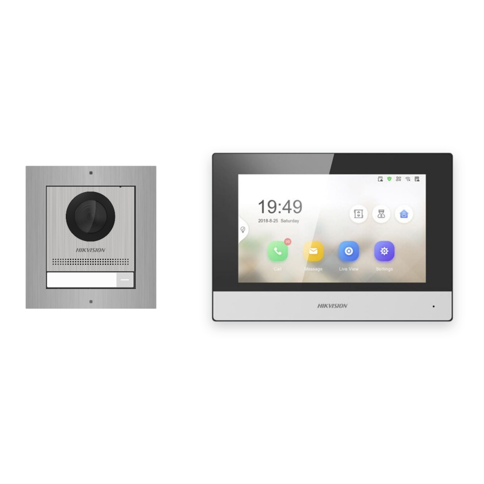 Hikvision 2-Draht-IP Video-Türsprechanlage Einfamilienhaus – Komplett-Set Edelstahl, Monitor schwarz – Türstation und Innenstation