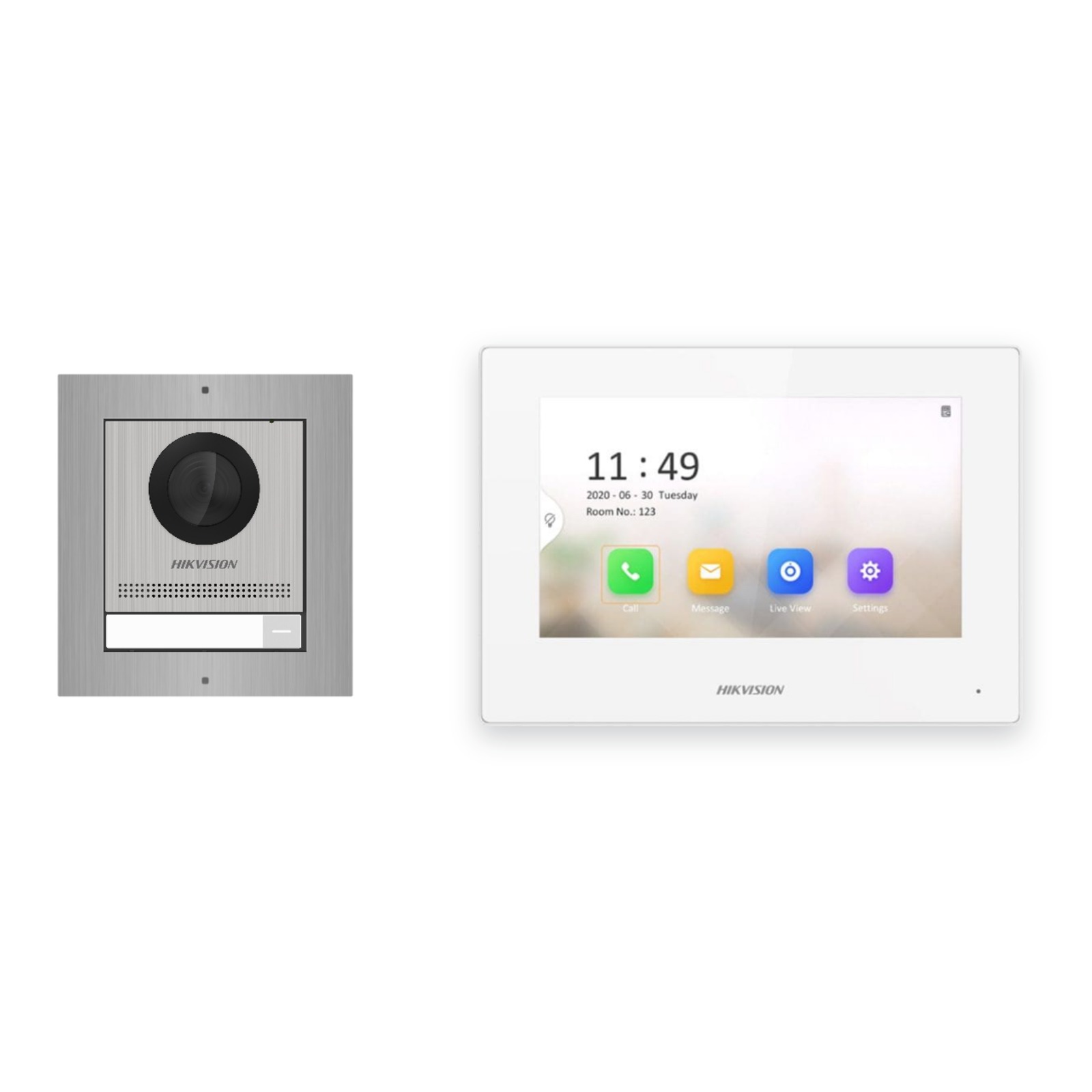 Hikvision 2-Draht-IP Video-Türsprechanlage Einfamilienhaus – Komplett-Set Edelstahl, Monitor weiss – Türstation und Innenstation