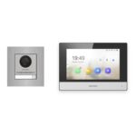 Hikvision 2-Draht-IP Video-Türsprechanlage Einfamilienhaus – Komplett-Set Edelstahl, Monitor schwarz, Unterputz – Türstation und Innenstation