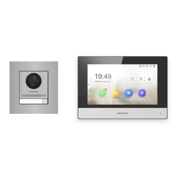Hikvision 2-Draht-IP Video-Türsprechanlage Einfamilienhaus – Komplett-Set Edelstahl, Monitor schwarz, Unterputz