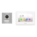 Hikvision 2-Draht-IP Video-Türsprechanlage Einfamilienhaus – Komplett-Set Edelstahl, Monitor weiss, Unterputz – Türstation und Innenstation