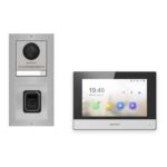 Hikvision 2-Draht-IP Video-Türsprechanlage Einfamilienhaus – Komplett-Set mit Fingerprint, Monitor schwarz – Türstation und Innenstation