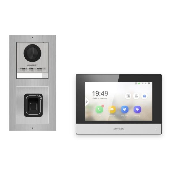 Hikvision 2-Draht-IP Video-Türsprechanlage Einfamilienhaus – Komplett-Set mit Fingerprint, Monitor schwarz – Türstation und Innenstation