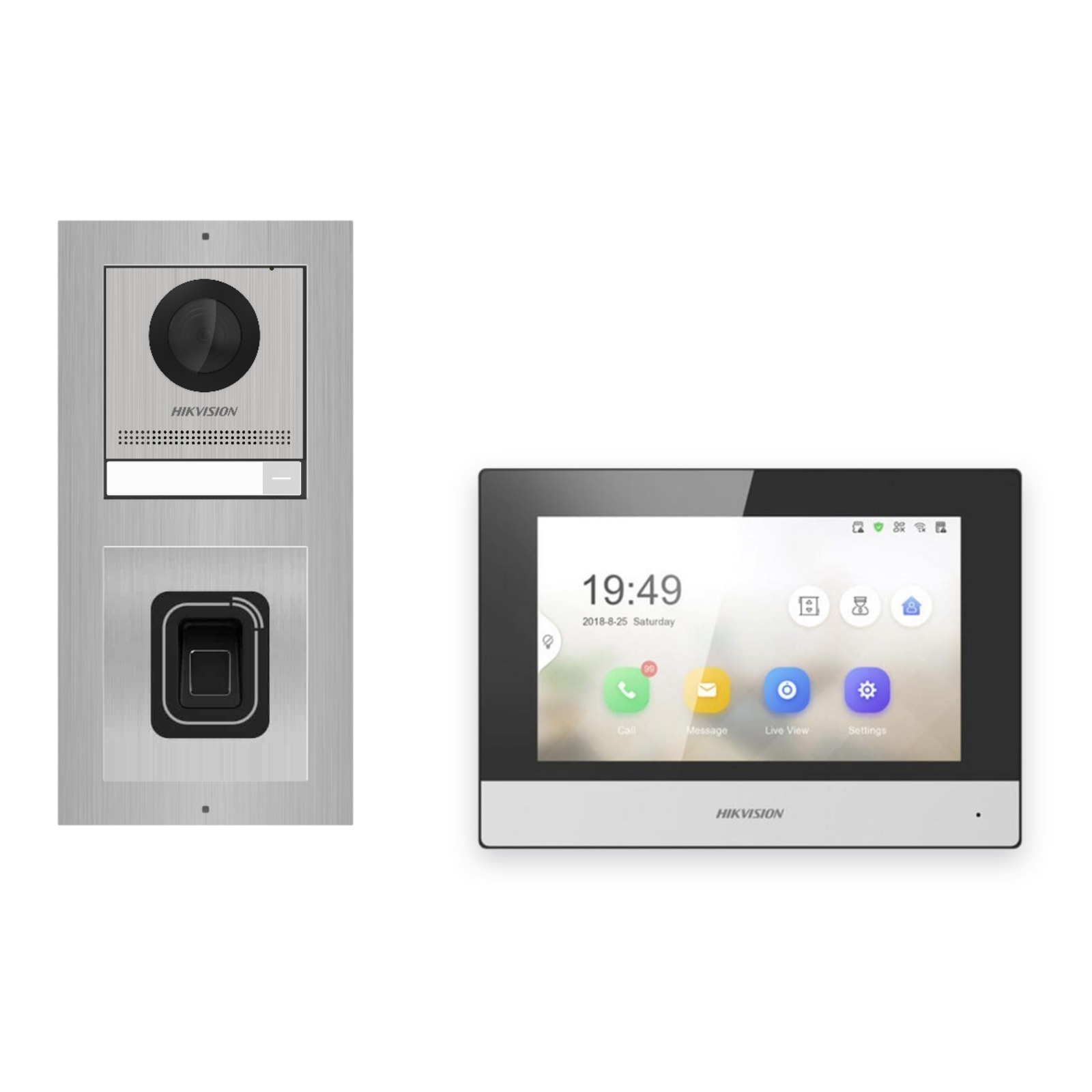 Hikvision 2-Draht-IP Video-Türsprechanlage Einfamilienhaus – Komplett-Set mit Fingerprint, Monitor schwarz – Türstation und Innenstation