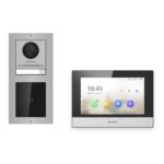 Hikvision 2-Draht-IP Video-Türsprechanlage Einfamilienhaus – Komplett-Set mit Kartenleser, Monitor schwarz – Türstation und Innenstation