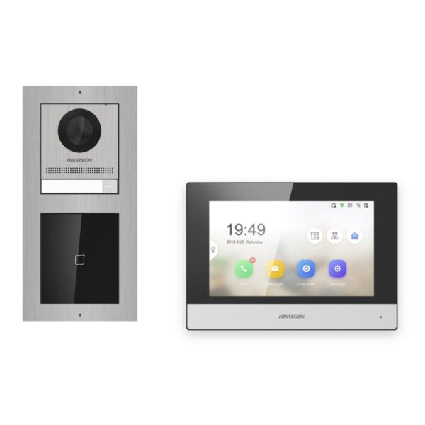 Hikvision 2-Draht-IP Video-Türsprechanlage Einfamilienhaus – Komplett-Set mit Kartenleser, Monitor schwarz – Türstation und Innenstation