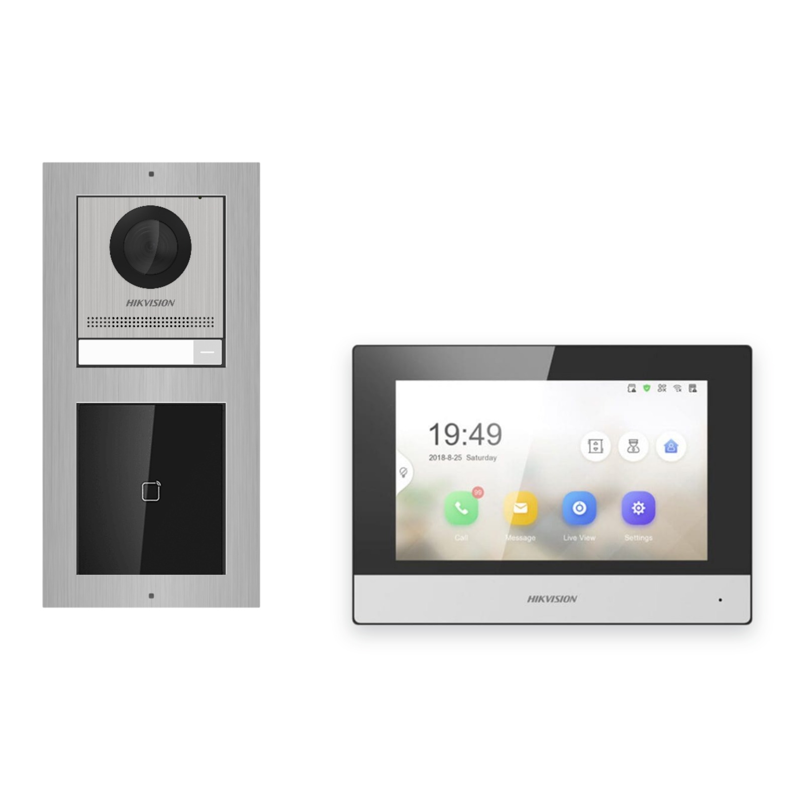 Hikvision 2-Draht-IP Video-Türsprechanlage Einfamilienhaus – Komplett-Set mit Kartenleser, Monitor schwarz – Türstation und Innenstation