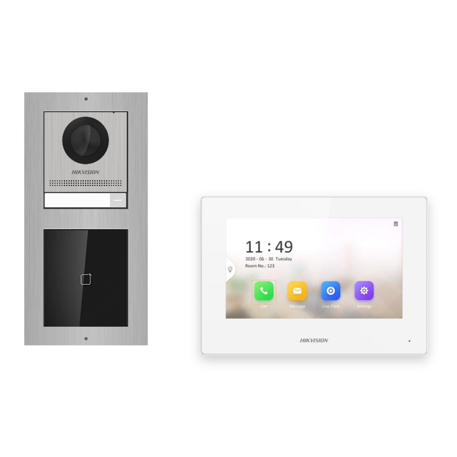 Hikvision 2-Draht-IP Video-Türsprechanlage Einfamilienhaus – Komplett-Set mit Kartenleser, Monitor weiss – Türstation und Innenstation
