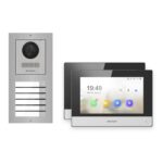 Hikvision 2-Draht-IP Video-Türsprechanlage 2-Familienhaus – Komplett-Set Edelstahl, Monitor schwarz – Türstation und Innenstation