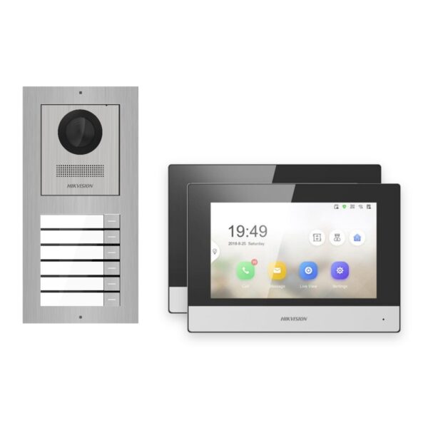 Hikvision 2-Draht-IP Video-Türsprechanlage 2-Familienhaus – Komplett-Set Edelstahl, Monitor schwarz – Türstation und Innenstation