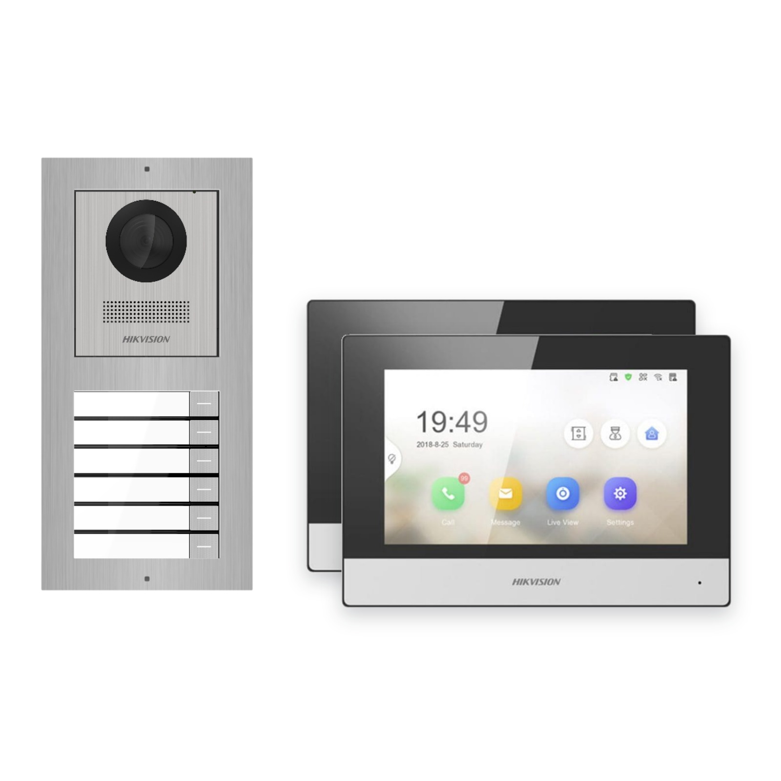 Hikvision 2-Draht-IP Video-Türsprechanlage 2-Familienhaus – Komplett-Set Edelstahl, Monitor schwarz – Türstation und Innenstation