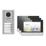 Hikvision 2-Draht-IP Video-Türsprechanlage 3-Familienhaus – Komplett-Set Edelstahl, Monitor schwarz – Türstation und Innenstation