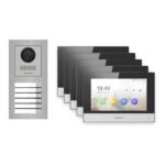 Hikvision 2-Draht-IP Video-Türsprechanlage 5-Familienhaus – Komplett-Set Edelstahl, Monitor schwarz – Türstation und Innenstation