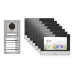 Hikvision 2-Draht-IP Video-Türsprechanlage 7-Familienhaus – Komplett-Set Edelstahl, Monitor schwarz – Türstation und Innenstation