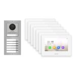 Hikvision 2-Draht-IP Video-Türsprechanlage 7-Familienhaus – Komplett-Set Edelstahl, Monitor weiss – Türstation und Innenstation