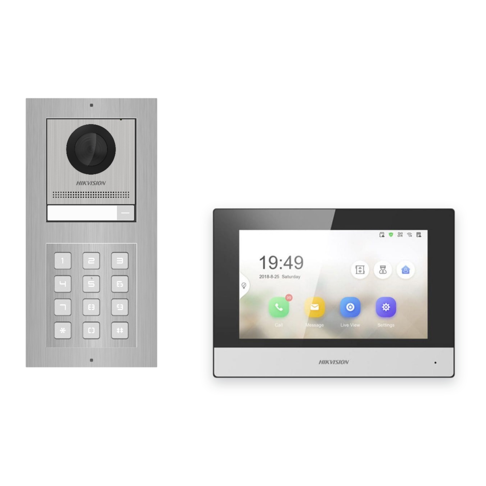 Hikvision 2-Draht-IP Video-Türsprechanlage Einfamilienhaus – Komplett-Set mit Zahlencode, Monitor schwarz – Türstation und Innenstation