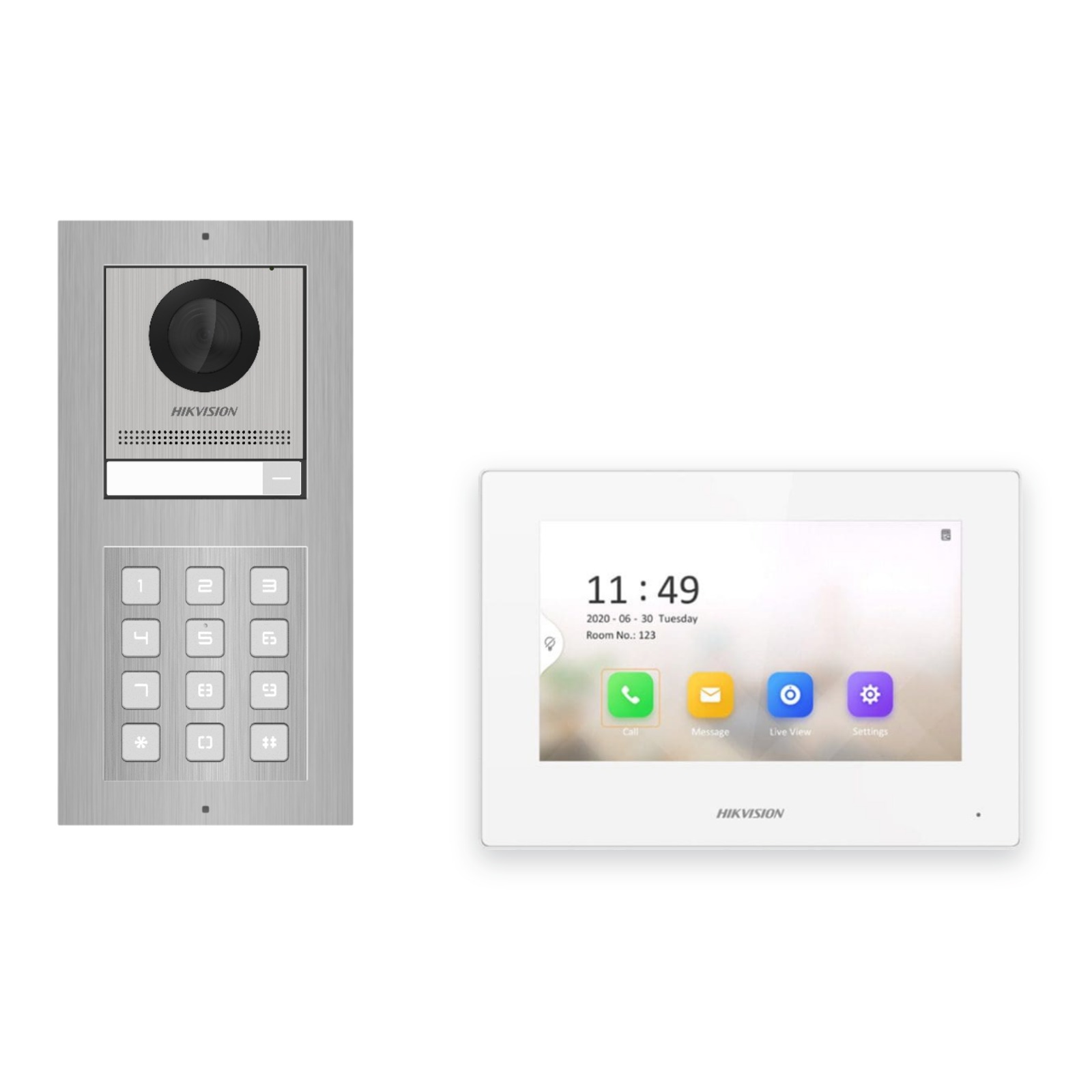 Hikvision 2-Draht-IP Video-Türsprechanlage Einfamilienhaus – Komplett-Set mit Zahlencode, Monitor weiss – Türstation und Innenstation