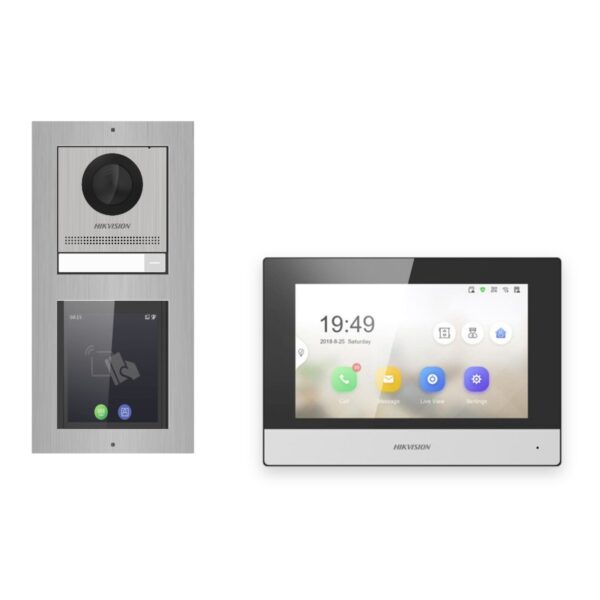 Hikvision 2-Draht-IP Video-Türsprechanlage Einfamilienhaus – Komplett-Set mit Touch-Display, Monitor schwarz – Türstation und Innenstation