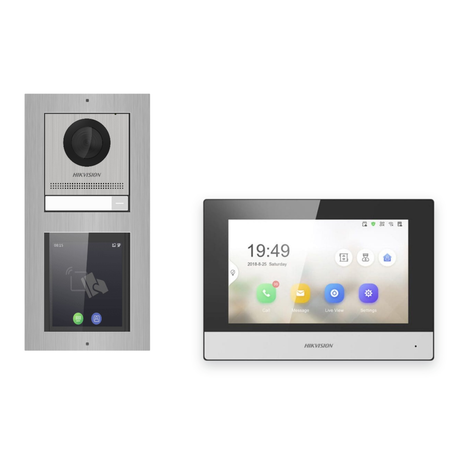 Hikvision 2-Draht-IP Video-Türsprechanlage Einfamilienhaus – Komplett-Set mit Touch-Display, Monitor schwarz – Türstation und Innenstation