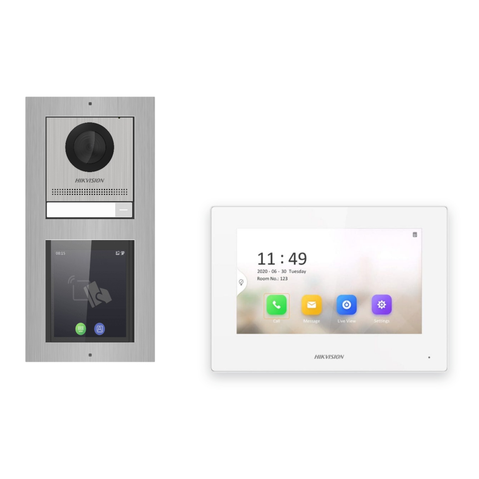 Hikvision 2-Draht-IP Video-Türsprechanlage Einfamilienhaus – Komplett-Set mit Touch-Display, Monitor weiss – Türstation und Innenstation