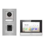 Hikvision 2-Draht-IP Video-Türsprechanlage Einfamilienhaus – Komplett-Set mit Fingerprint, Monitor schwarz, Unterputz – Türstation und Innenstation