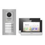 Hikvision 2-Draht-IP Video-Türsprechanlage 2-Familienhaus – Komplett-Set Edelstahl, Monitor schwarz, Unterputz – Türstation und Innenstation