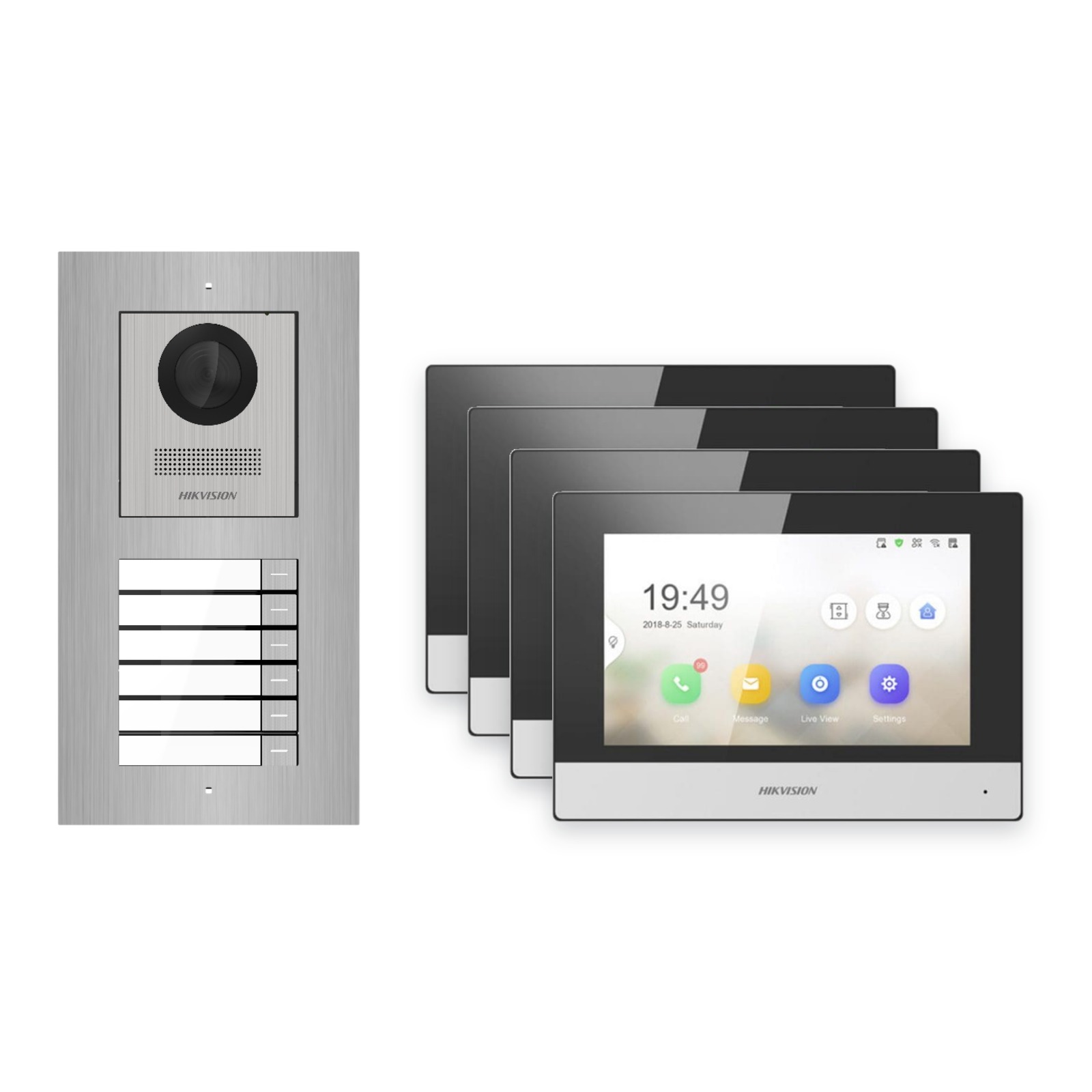Hikvision 2-Draht-IP Video-Türsprechanlage 4-Familienhaus – Komplett-Set Edelstahl, Monitor schwarz, Unterputz Hikvision 2-Draht-IP Video-Türsprechanlage 4-Familienhaus – Komplett-Set Edelstahl, Monitor schwarz, Unterputz – Türstation und Innenstation