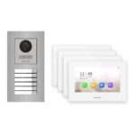 Hikvision 2-Draht-IP Video-Türsprechanlage 4-Familienhaus – Komplett-Set Edelstahl, Monitor weiss, Unterputz – Türstation und Innenstation