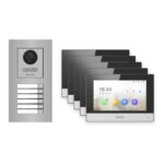 Hikvision 2-Draht-IP Video-Türsprechanlage 5-Familienhaus – Komplett-Set Edelstahl, Monitor schwarz, Unterputz – Türstation und Innenstation