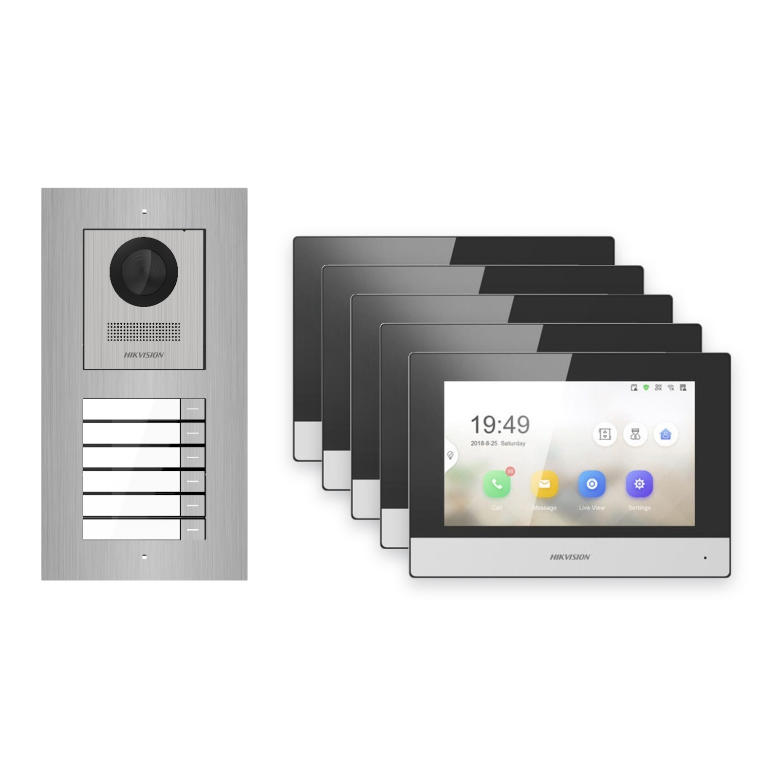 Hikvision 2-Draht-IP Video-Türsprechanlage 5-Familienhaus – Komplett-Set Edelstahl, Monitor schwarz, Unterputz Hikvision 2-Draht-IP Video-Türsprechanlage 5-Familienhaus – Komplett-Set Edelstahl, Monitor schwarz, Unterputz – Türstation und Innenstation