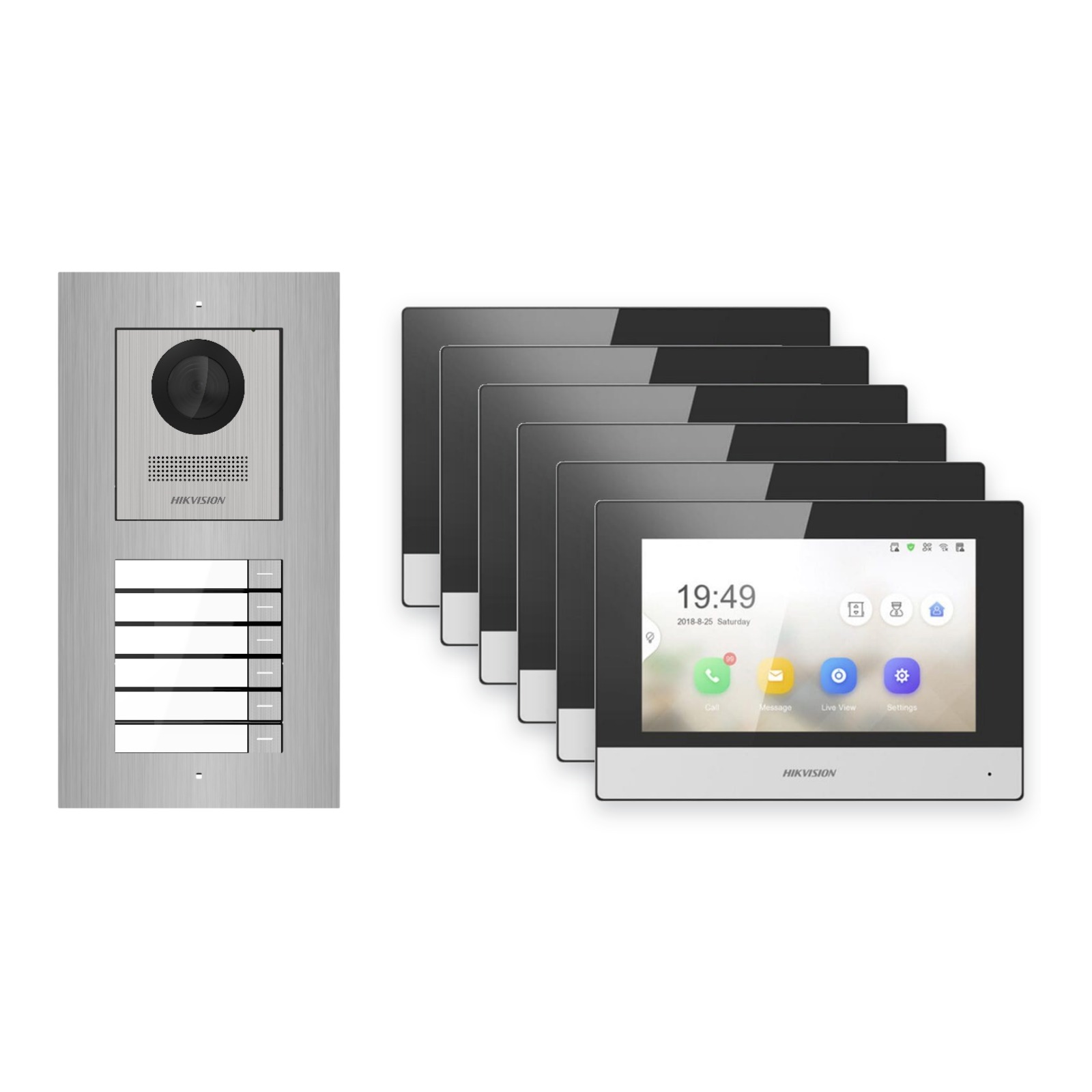 Hikvision 2-Draht-IP Video-Türsprechanlage 6-Familienhaus – Komplett-Set Edelstahl, Monitor schwarz, Unterputz Hikvision 2-Draht-IP Video-Türsprechanlage 6-Familienhaus – Komplett-Set Edelstahl, Monitor schwarz, Unterputz – Türstation und Innenstation